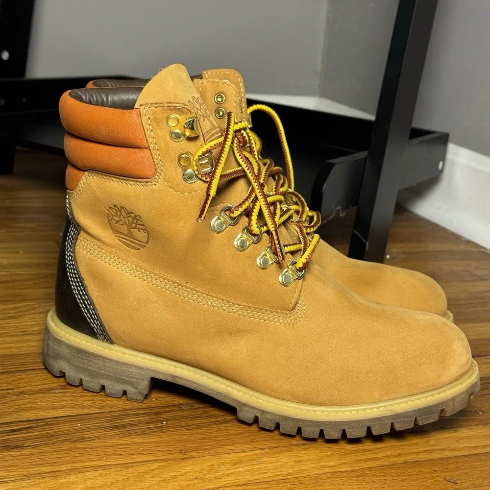 Timberland 640 Below Super Boot Wheat Orange Black Suede Leather Back Mens 9.5